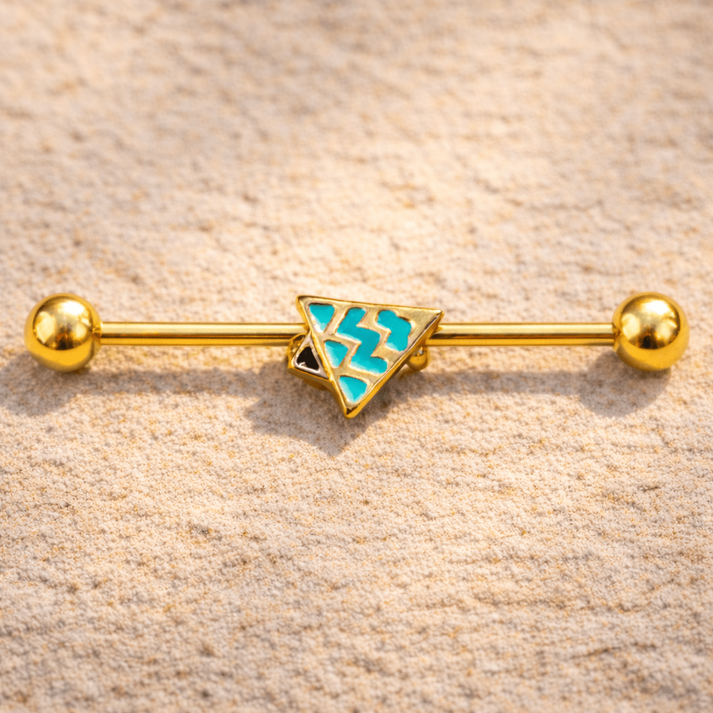 Gold Plated Industrial Barbell with Waved Triangle - Skin Metals