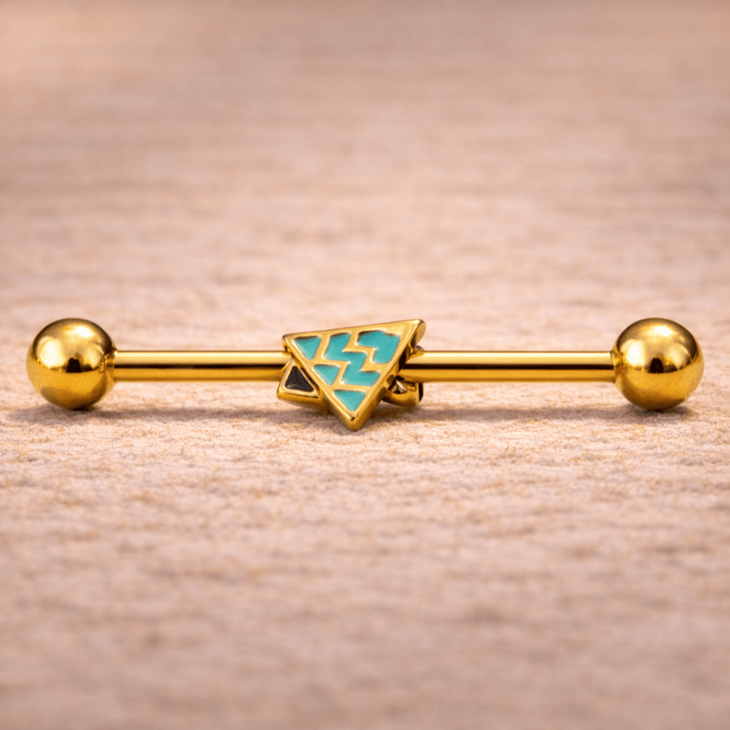 Gold Plated Industrial Barbell with Waved Triangle - Skin Metals