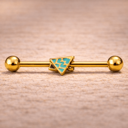 Gold Plated Industrial Barbell with Waved Triangle - Skin Metals