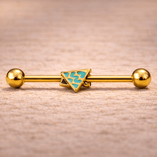 Gold Plated Industrial Barbell with Waved Triangle - Skin Metals