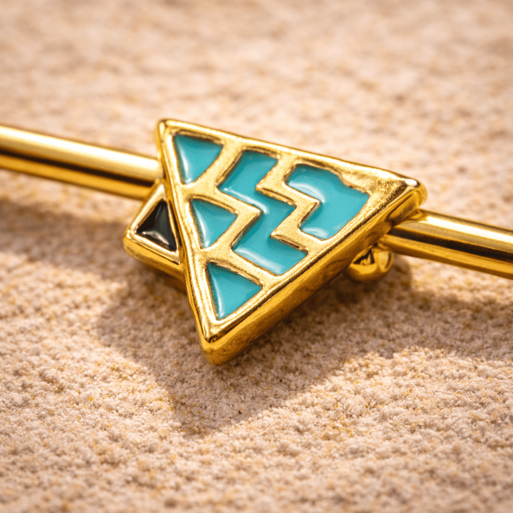 Gold Plated Industrial Barbell with Waved Triangle - Skin Metals
