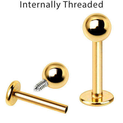 Gold Plated Internally Threaded Labret Labret Impulse Piercings 16 gaugeLength: 5/16"