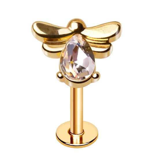 Gold Plated Jeweled Bee Labret - Skin Metals