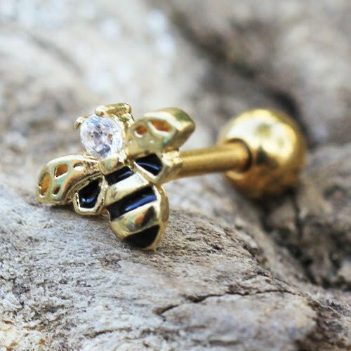 Gold Plated Jeweled Bumblebee Cartilage Earring Cartilage Earring Impulse Piercings