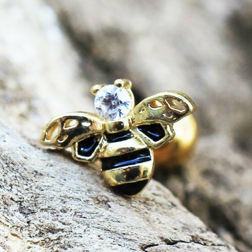 Gold Plated Jeweled Bumblebee Cartilage Earring Cartilage Earring Impulse Piercings