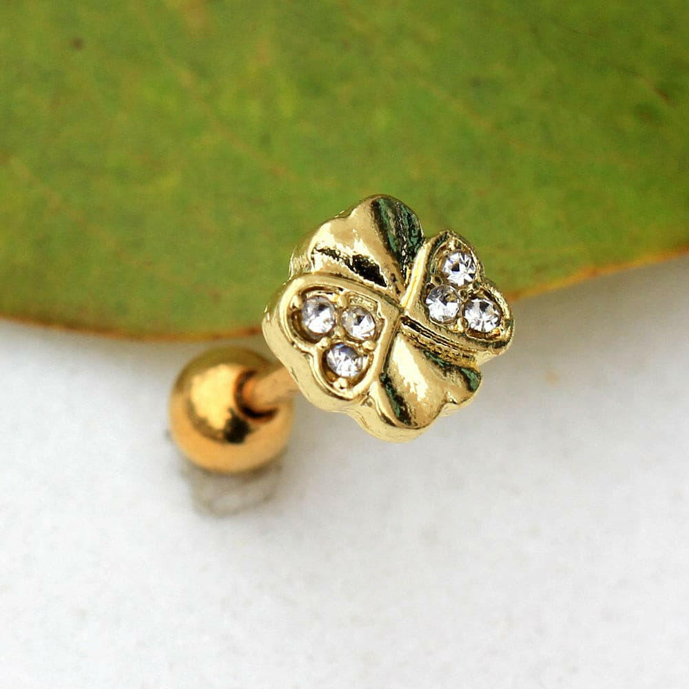 Gold Plated Jeweled Clover Cartilage Earring Cartilage Earring Impulse Piercings