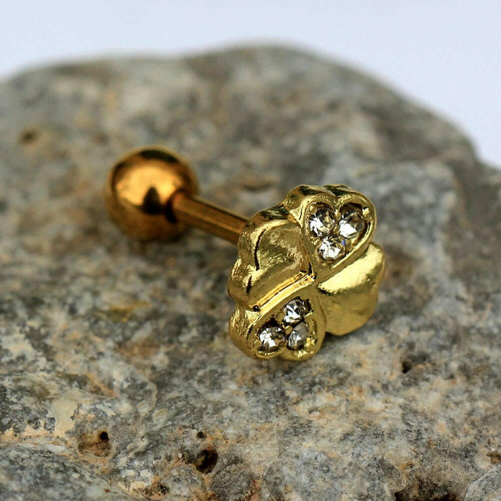 Gold Plated Jeweled Clover Cartilage Earring Cartilage Earring Impulse Piercings