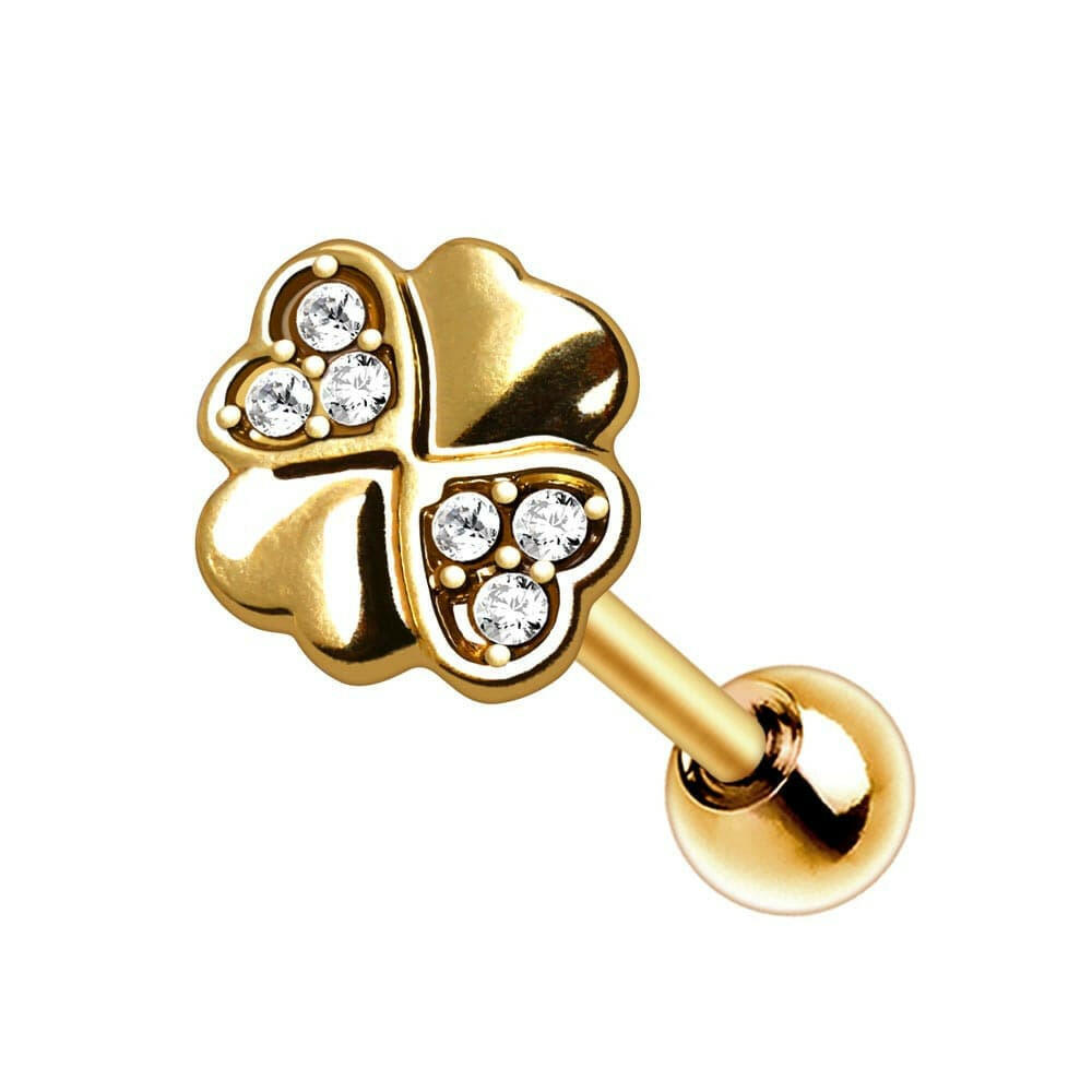 Gold Plated Jeweled Clover Cartilage Earring Cartilage Earring Impulse Piercings
