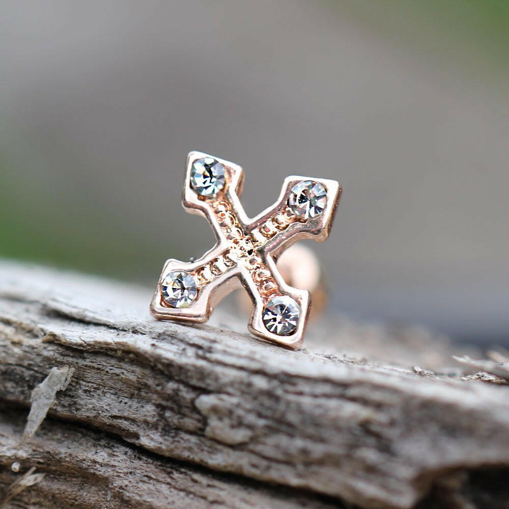 Gold Plated Jeweled Cross Bottony Cartilage Earring Cartilage Impulse Piercings