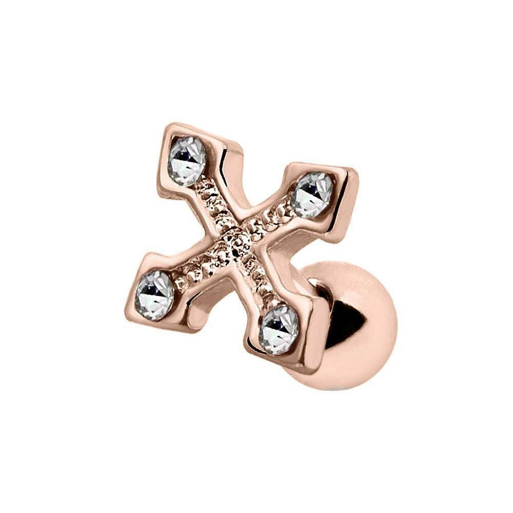 Gold Plated Jeweled Cross Bottony Cartilage Earring Cartilage Impulse Piercings Rose Gold