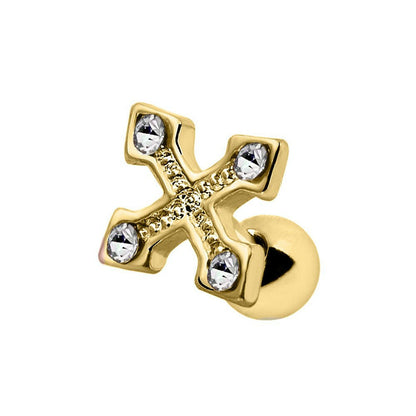 Gold Plated Jeweled Cross Bottony Cartilage Earring Cartilage Impulse Piercings Yellow Gold