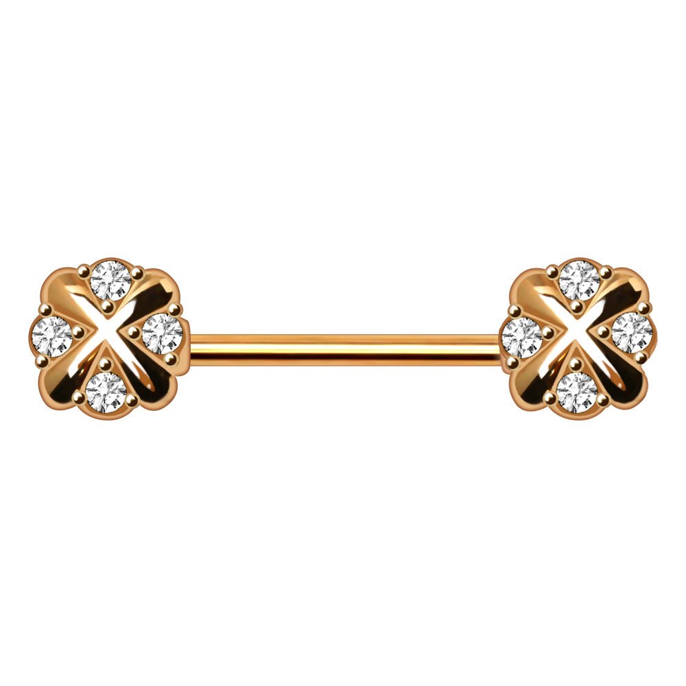 Gold Plated Jeweled Cross X Nipple Bar Nipple Ring Skin Metals