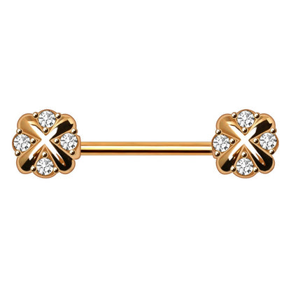 Gold Plated Jeweled Cross X Nipple Bar Nipple Ring Skin Metals