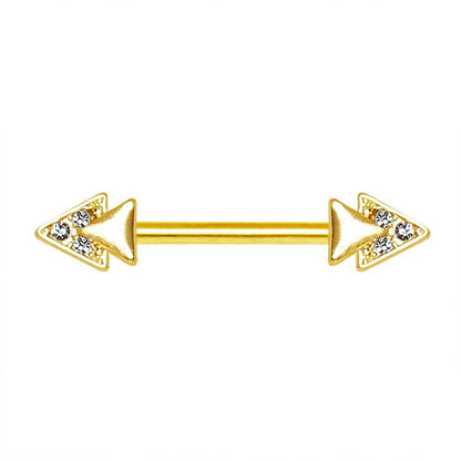 Gold Plated Jeweled Double Triangle Nipple Bar Nipple Ring Impulse Piercings