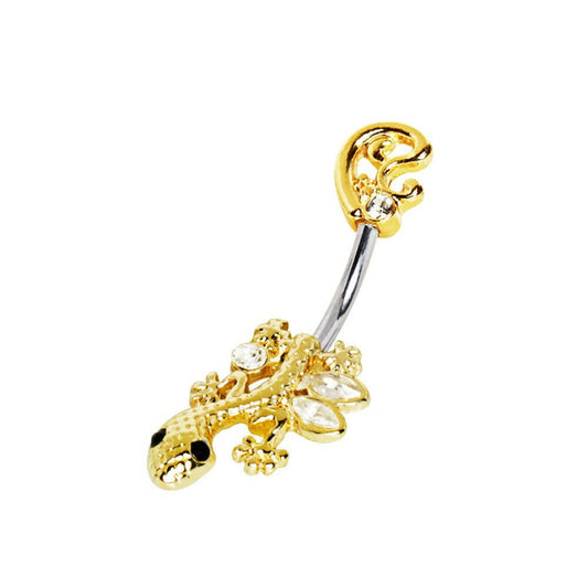 Gold Plated Jeweled Filigree Gecko Navel Ring Navel Ring Impulse Piercings