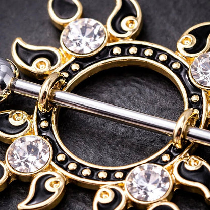 Gold Plated Jeweled Flaming Sun Nipple Shield Nipple Ring Skin Metals
