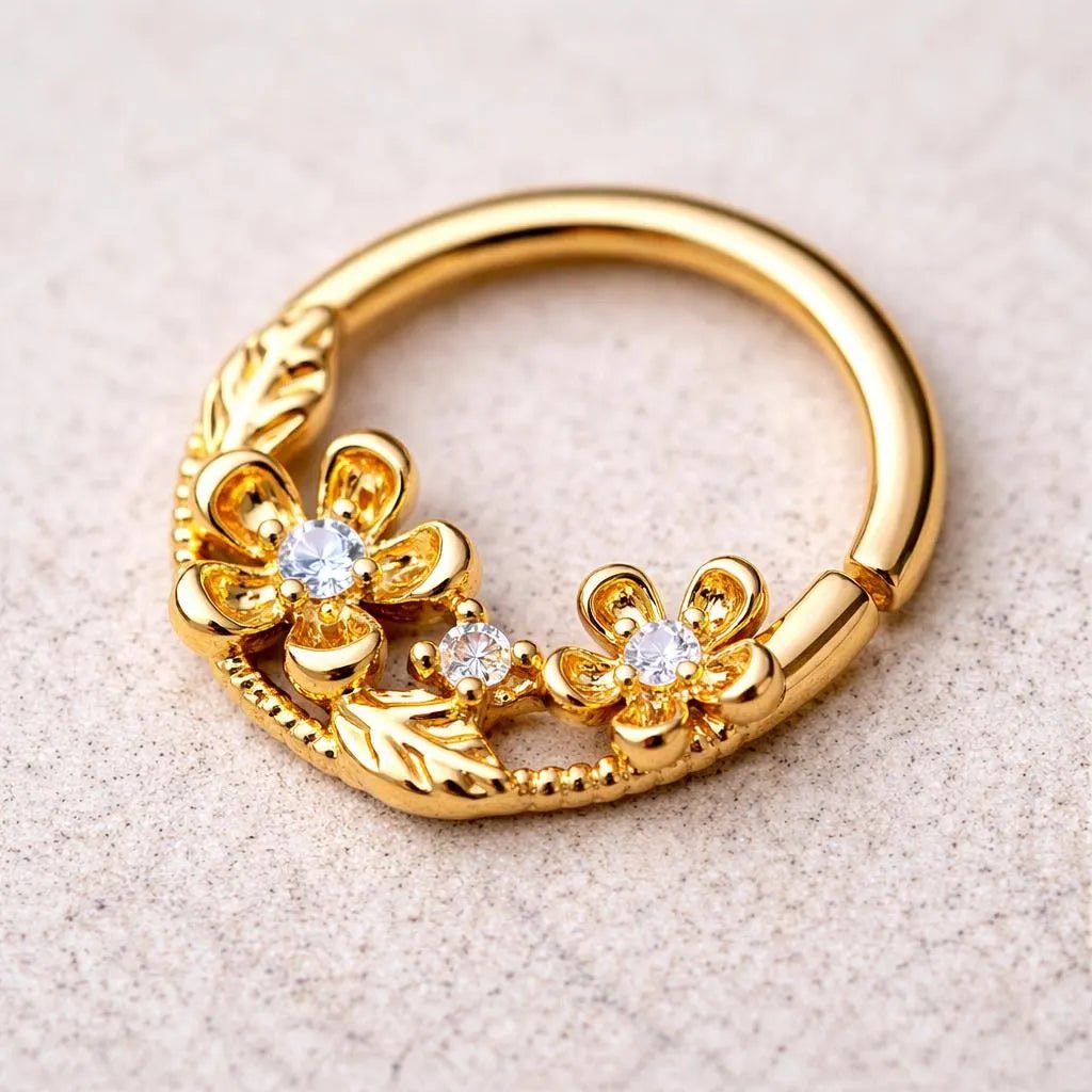 Gold Plated Jeweled Flower Field Seamless Ring - Skin Metals