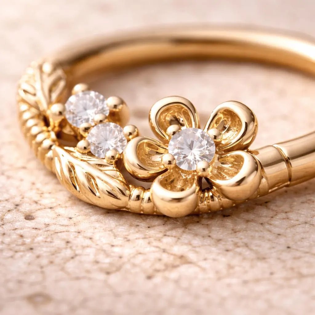 Gold Plated Jeweled Flower Field Seamless Ring - Skin Metals