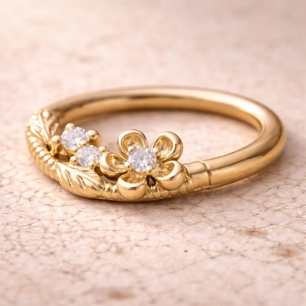 Gold Plated Jeweled Flower Field Seamless Ring - Skin Metals