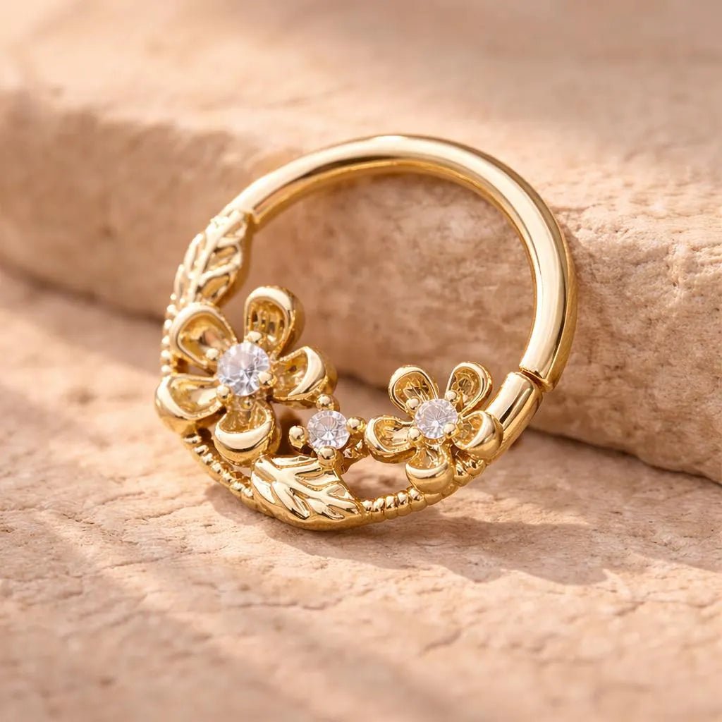 Gold Plated Jeweled Flower Field Seamless Ring - Skin Metals