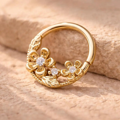 Gold Plated Jeweled Flower Field Seamless Ring - Skin Metals
