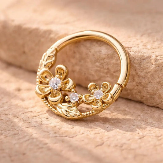 Gold Plated Jeweled Flower Field Seamless Ring - Skin Metals