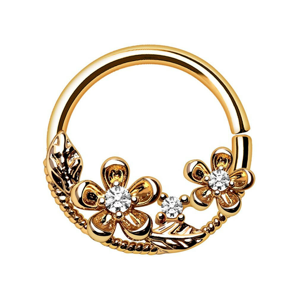 Gold Plated Jeweled Flower Field Seamless Ring Seamless Ring Impulse Piercings