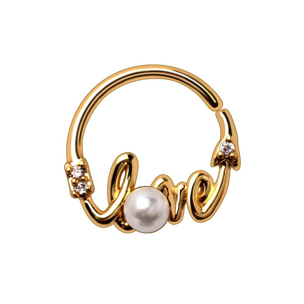 Gold Plated Jeweled "LOVE" Annealed Seamless Ring Seamless Ring Impulse Piercings