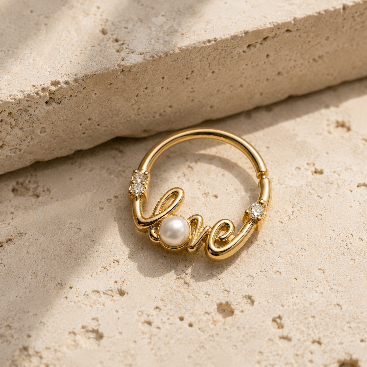 Gold Plated Jeweled "LOVE" Annealed Seamless Ring - Skin Metals