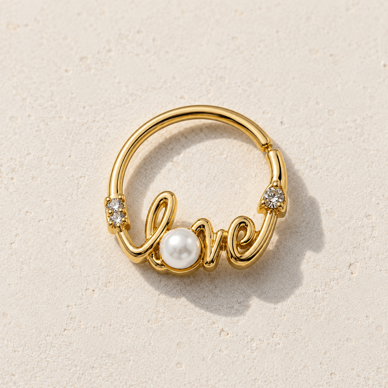 Gold Plated Jeweled "LOVE" Annealed Seamless Ring - Skin Metals