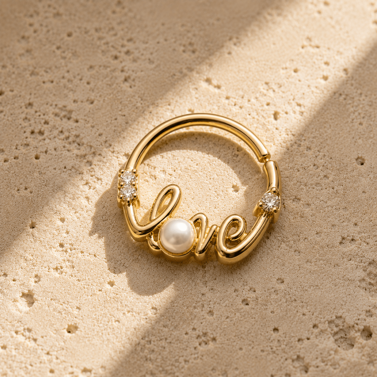 Gold Plated Jeweled "LOVE" Annealed Seamless Ring - Skin Metals