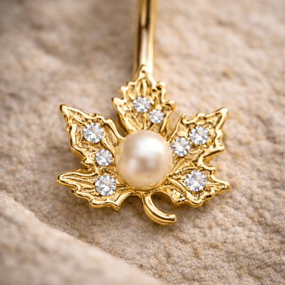Gold Plated Jeweled Maple Leaf Navel Ring Navel Ring Impulse Piercings