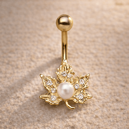 Gold Plated Jeweled Maple Leaf Navel Ring Navel Ring Impulse Piercings