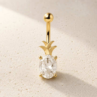 Gold Plated Jeweled Pineapple Navel Ring - Skin Metals