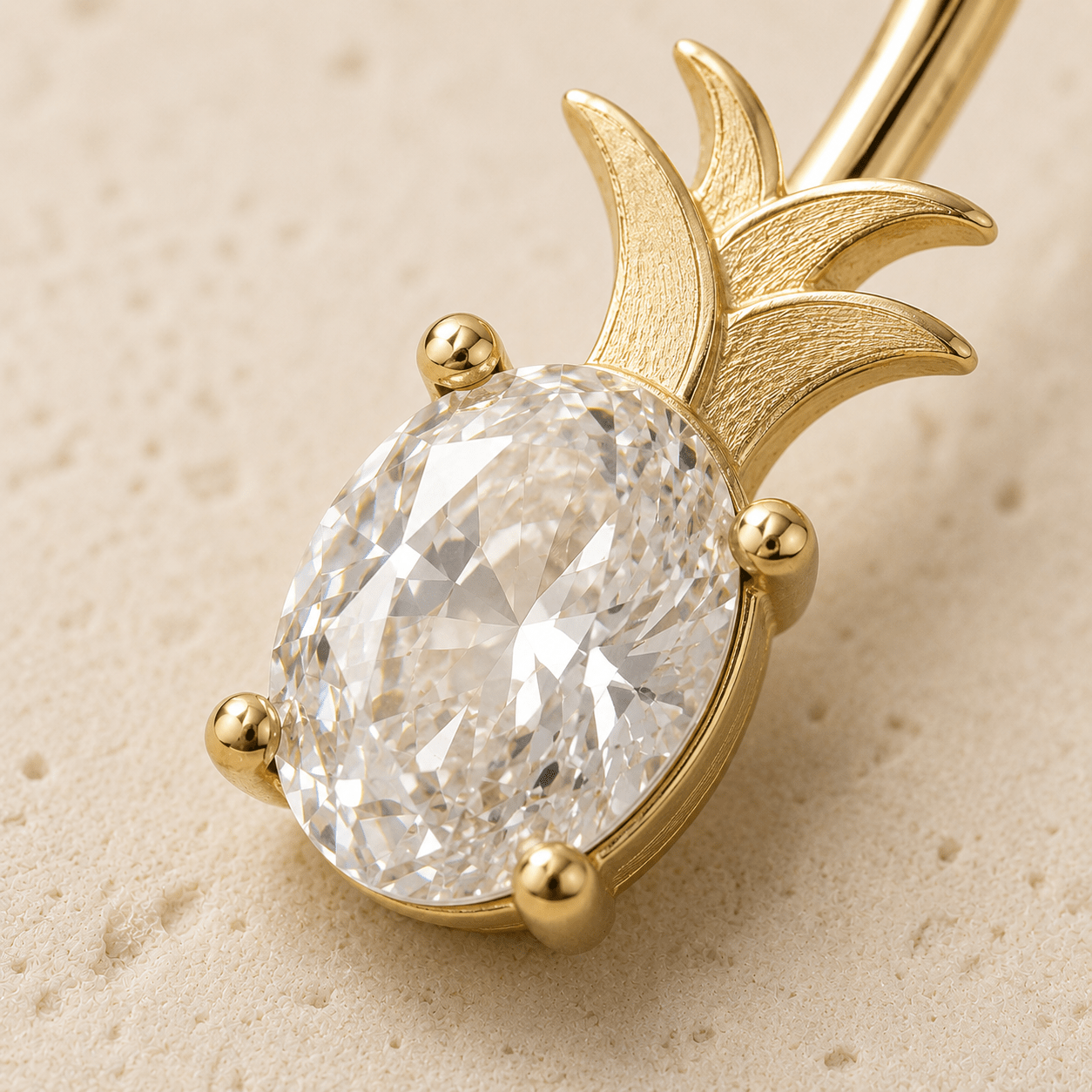 Gold Plated Jeweled Pineapple Navel Ring - Skin Metals