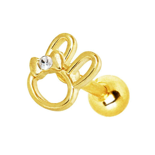 Gold Plated Jeweled Ribbon Bunny Cartilage Earring Cartilage Earring Impulse Piercings 16 gaugeLength: 1/4"