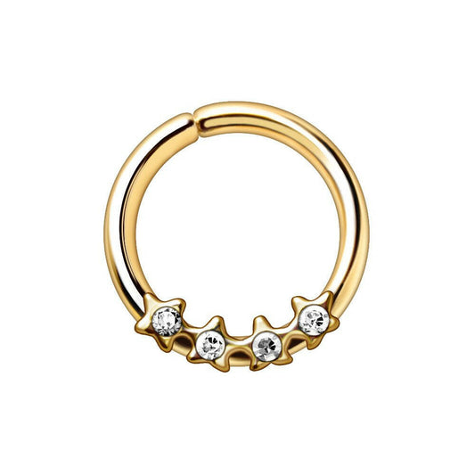 Gold Plated Jeweled Stars Annealed Seamless Ring Seamless Ring Impulse Piercings