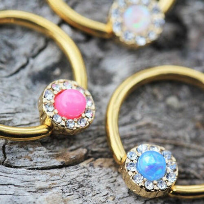 Gold Plated Jeweled Synthetic Opal Captive Bead Ring Nipple Jewelry Nipple Ring Impulse Piercings