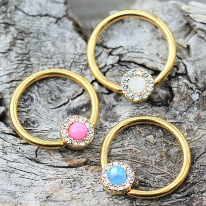 Gold Plated Jeweled Synthetic Opal Captive Bead Ring Nipple Jewelry Nipple Ring Impulse Piercings