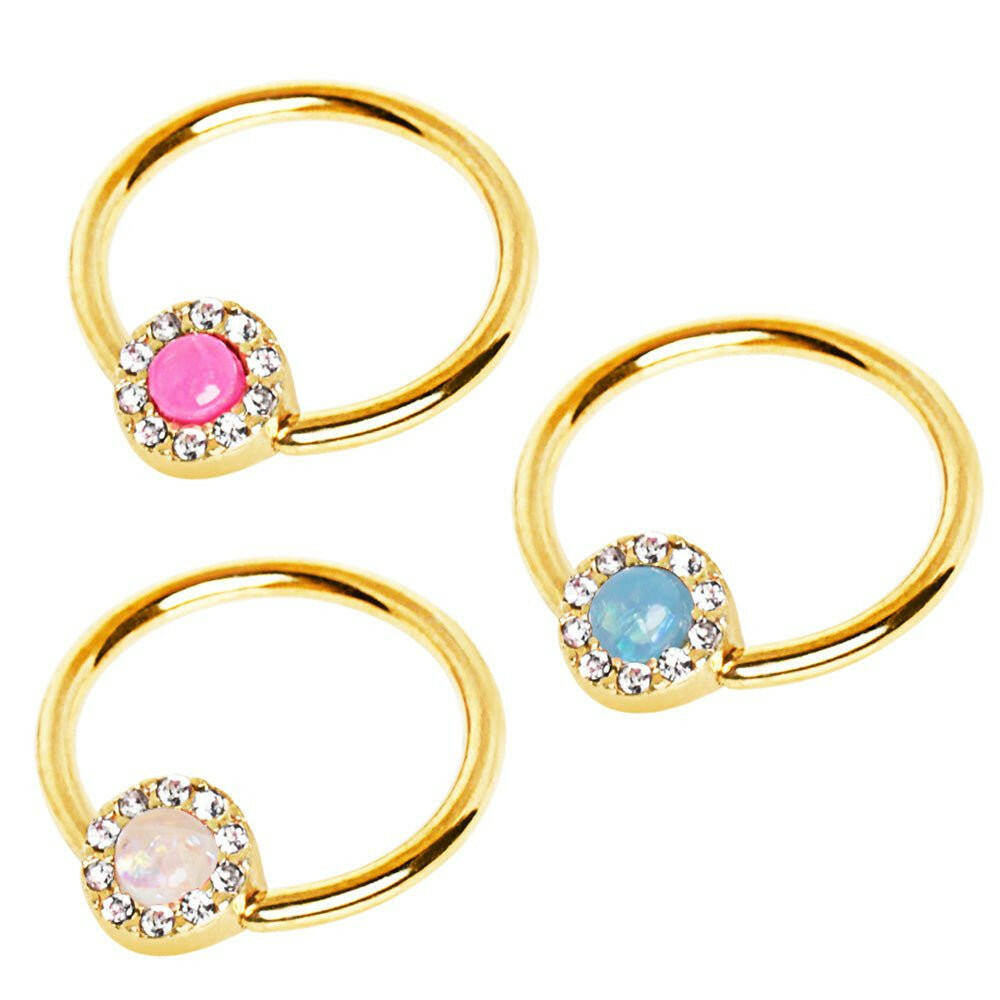 Gold Plated Jeweled Synthetic Opal Captive Bead Ring Nipple Jewelry Nipple Ring Impulse Piercings Pink