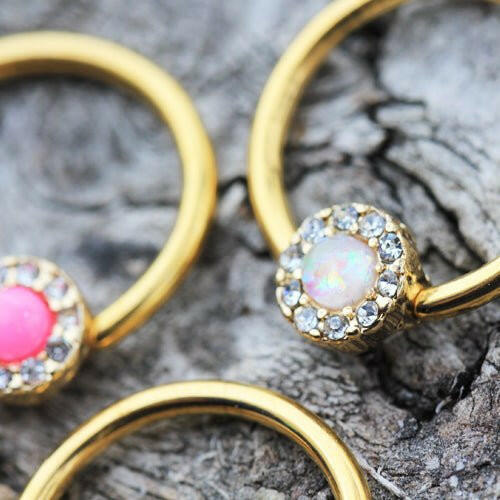 Gold Plated Jeweled Synthetic Opal Captive Bead Ring Nipple Jewelry Nipple Ring Impulse Piercings