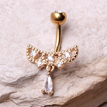 Gold Plated Jeweled Tiara Navel Ring Navel Ring Skin Metals