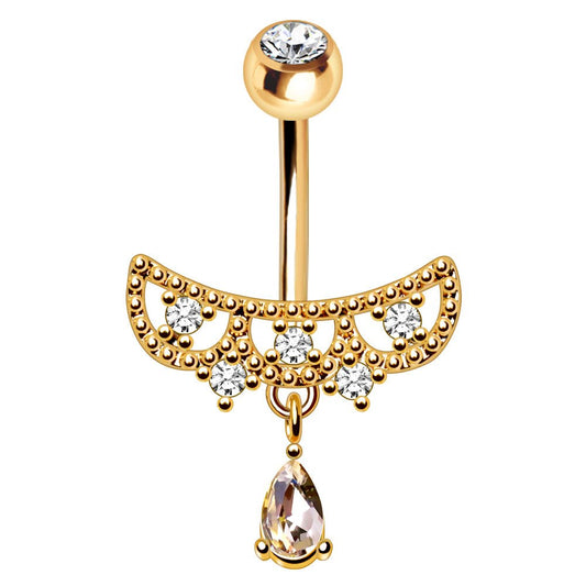 Gold Plated Jeweled Tiara Navel Ring Navel Ring Skin Metals