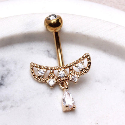 Gold Plated Jeweled Tiara Navel Ring Navel Ring Skin Metals