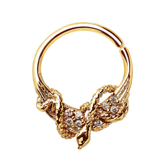 Gold Plated Jeweled Wings and Snake Seamless Ring / Septum Ring Septum Ring Impulse Piercings