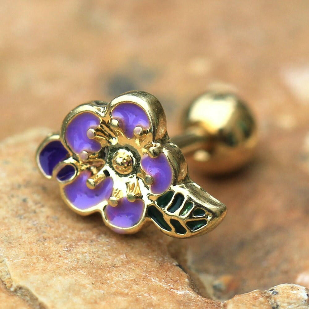Gold Plated Lavender Flower Cartilage Earring Cartilage Earring Impulse Piercings