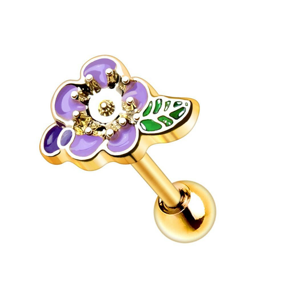 Gold Plated Lavender Flower Cartilage Earring