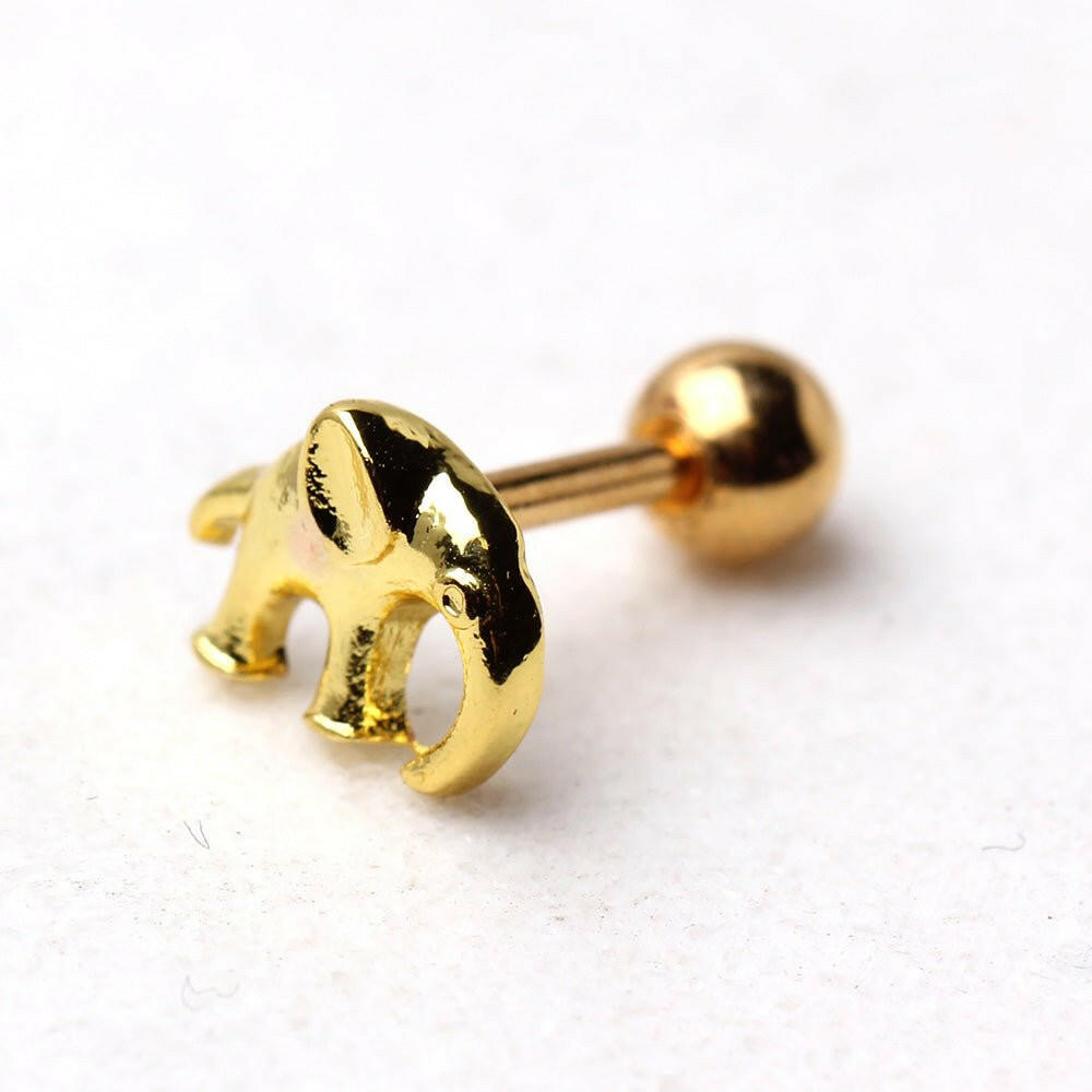 Gold Plated Long Trunk Elephant Cartilage Earring