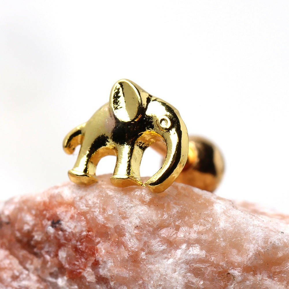 Gold Plated Long Trunk Elephant Cartilage Earring