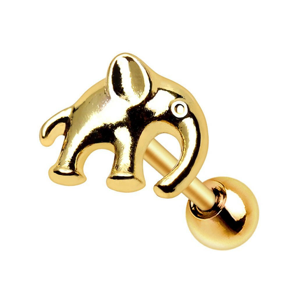 Gold Plated Long Trunk Elephant Cartilage Earring